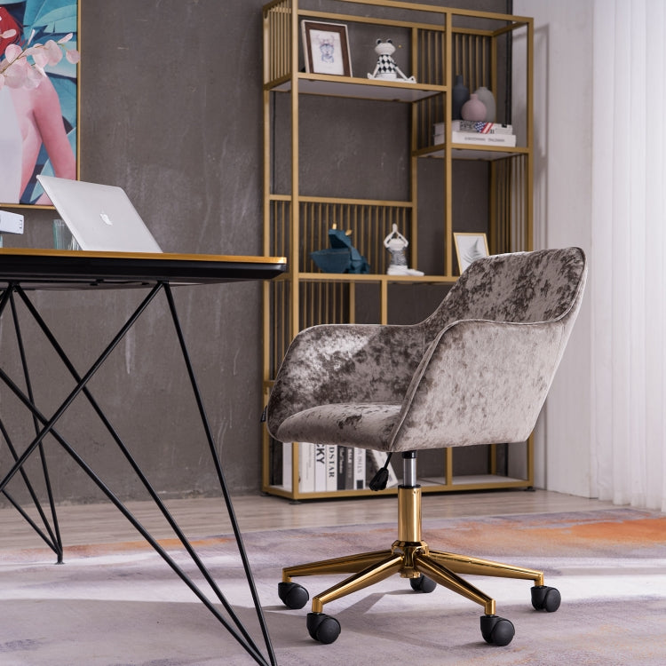 [US Warehouse] Home Office Simple Fashion Velvet Chair with Gold Metal Legs (Grey Crush)