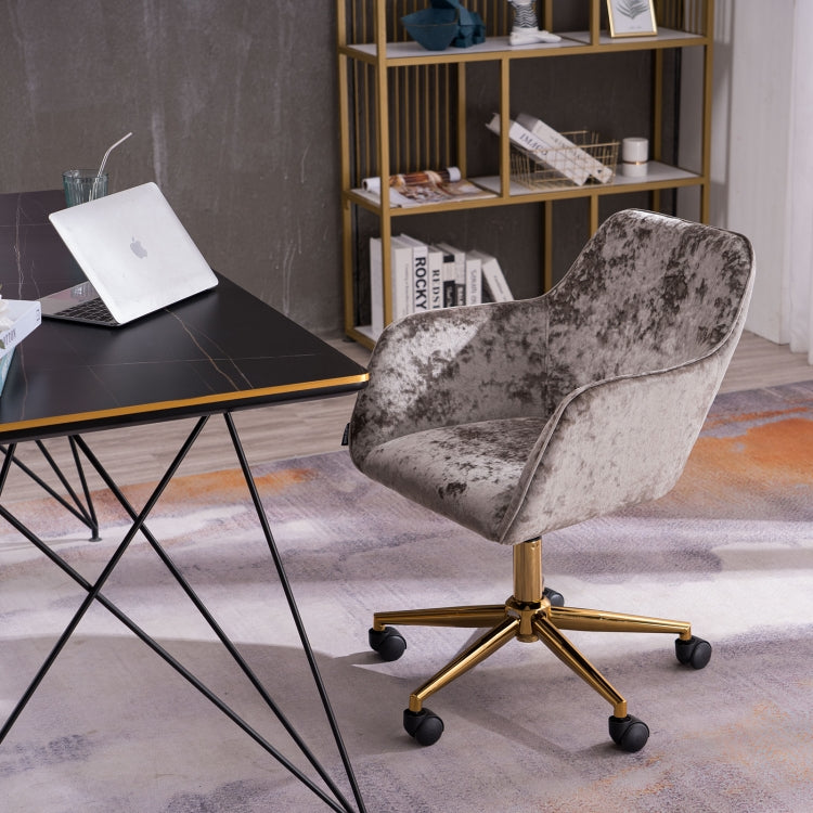 [US Warehouse] Home Office Simple Fashion Velvet Chair with Gold Metal Legs (Grey Crush)