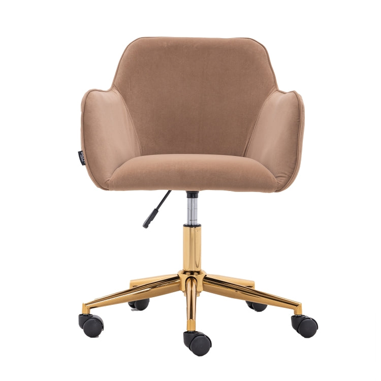 [US Warehouse] Home Office Simple Fashion Velvet Chair with Gold Metal Legs (Brown)