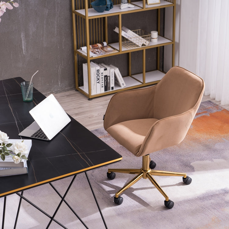 [US Warehouse] Home Office Simple Fashion Velvet Chair with Gold Metal Legs (Brown)