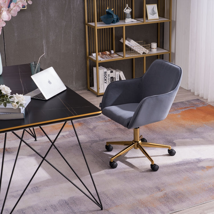 [US Warehouse] Home Office Simple Fashion Velvet Chair with Gold Metal Legs (Grey)