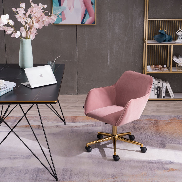 [US Warehouse] Home Office Simple Fashion Velvet Chair with Gold Metal Legs (Pink)