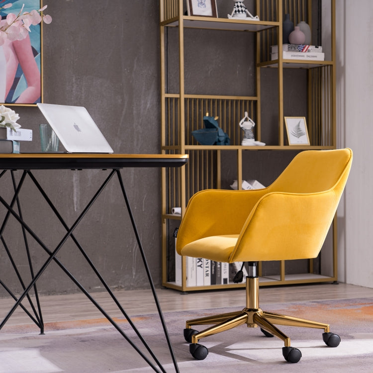[US Warehouse] Home Office Simple Fashion Velvet Chair with Gold Metal Legs (Yellow)