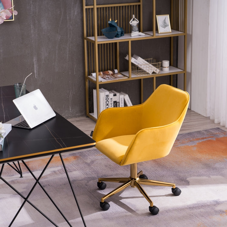 [US Warehouse] Home Office Simple Fashion Velvet Chair with Gold Metal Legs (Yellow)