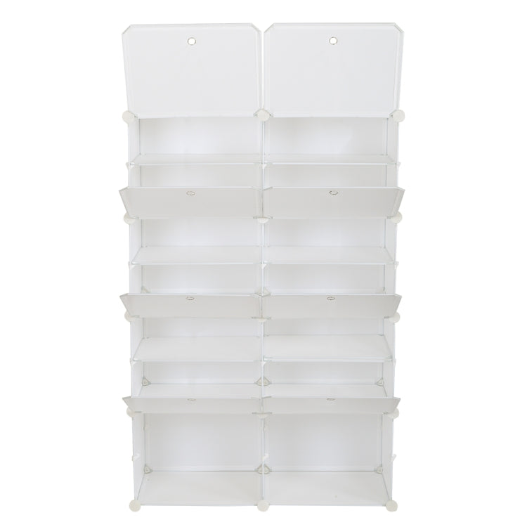 [US Warehouse] 2 Rows 7 Layers 14 Grids Free Assembly DIY Lattice Shoe Rack Organizer Storage Rack Tower Shelf Storage Cabinet Stand (White)