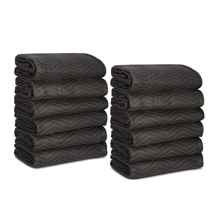 [US Warehouse] 12 PCS Non-woven Cotton Wavy Stripes Furniture Moving Blanket, Size: 183x203cm (Black)