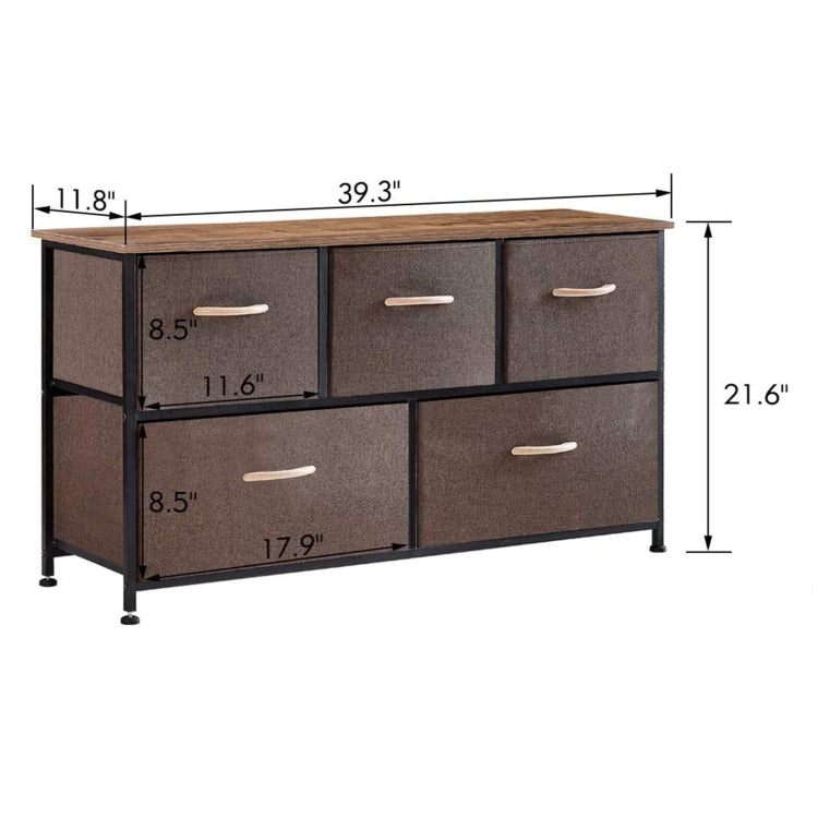 [US Warehouse] Household 5 Drawers Horizontal Dresser Organizer Storage Cabinet (Brown)