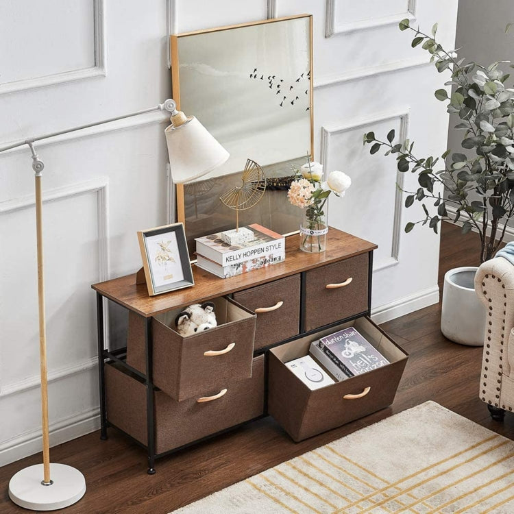 [US Warehouse] Household 5 Drawers Horizontal Dresser Organizer Storage Cabinet (Brown)