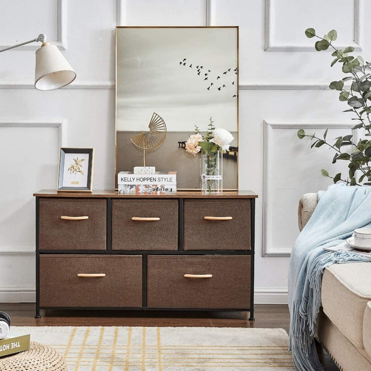 [US Warehouse] Household 5 Drawers Horizontal Dresser Organizer Storage Cabinet (Brown)