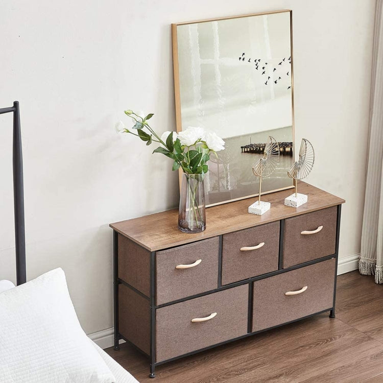 [US Warehouse] Household 5 Drawers Horizontal Dresser Organizer Storage Cabinet (Brown)