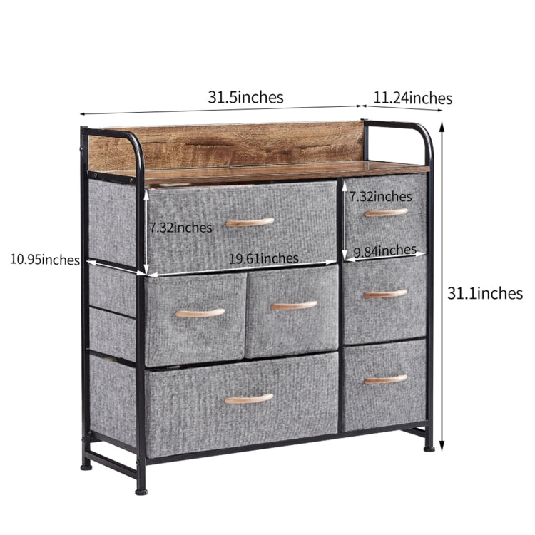 [US Warehouse] Household 7 Drawers Dresser Organizer Storage Cabinet (Grey)