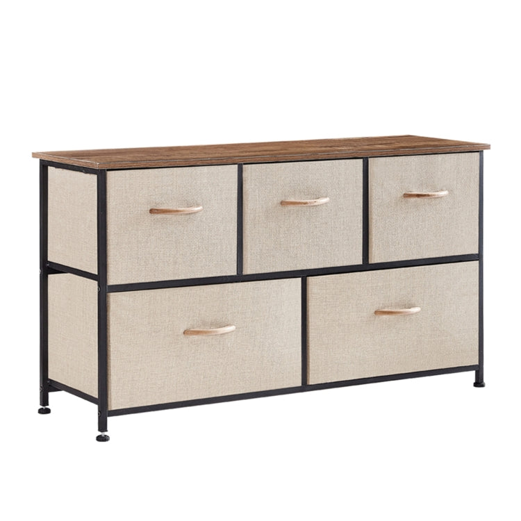 [US Warehouse] Household 5 Drawers Horizontal Dresser Organizer Storage Cabinet (Linen)