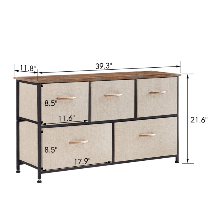[US Warehouse] Household 5 Drawers Horizontal Dresser Organizer Storage Cabinet (Linen)