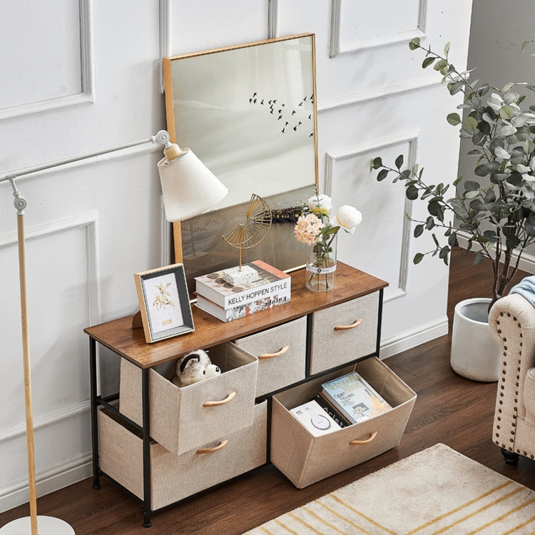 [US Warehouse] Household 5 Drawers Horizontal Dresser Organizer Storage Cabinet (Linen)