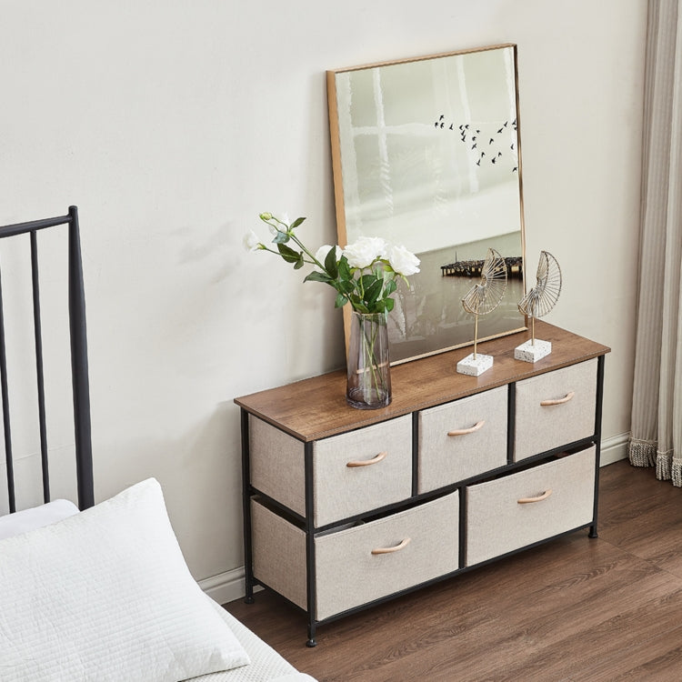 [US Warehouse] Household 5 Drawers Horizontal Dresser Organizer Storage Cabinet (Linen)