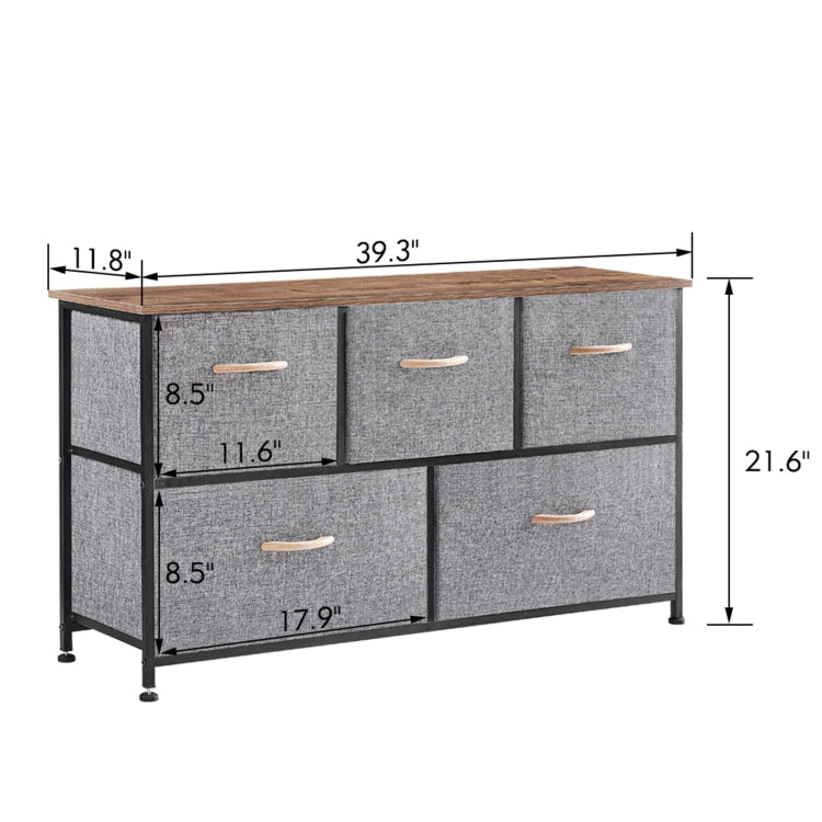 [US Warehouse] Household 5 Drawers Horizontal Dresser Organizer Storage Cabinet (Dark Grey)