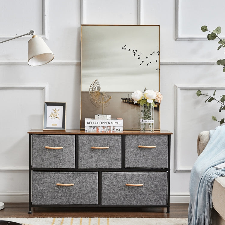 [US Warehouse] Household 5 Drawers Horizontal Dresser Organizer Storage Cabinet (Dark Grey)
