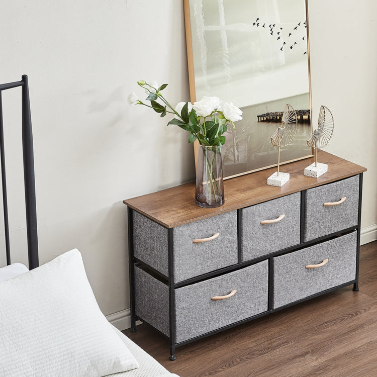 [US Warehouse] Household 5 Drawers Horizontal Dresser Organizer Storage Cabinet (Dark Grey)