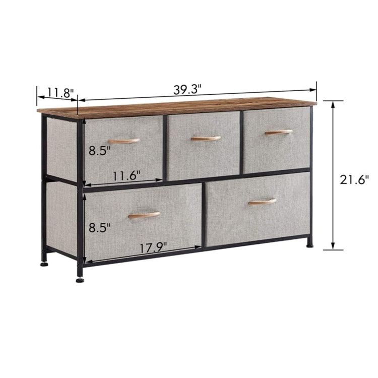 [US Warehouse] Household 5 Drawers Horizontal Dresser Organizer Storage Cabinet (Grey)