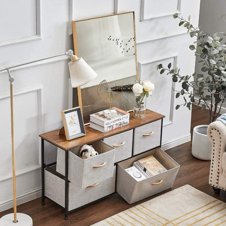 [US Warehouse] Household 5 Drawers Horizontal Dresser Organizer Storage Cabinet (Grey)