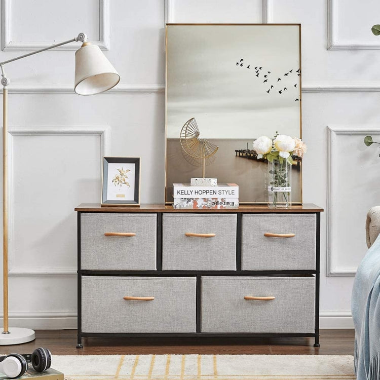 [US Warehouse] Household 5 Drawers Horizontal Dresser Organizer Storage Cabinet (Grey)