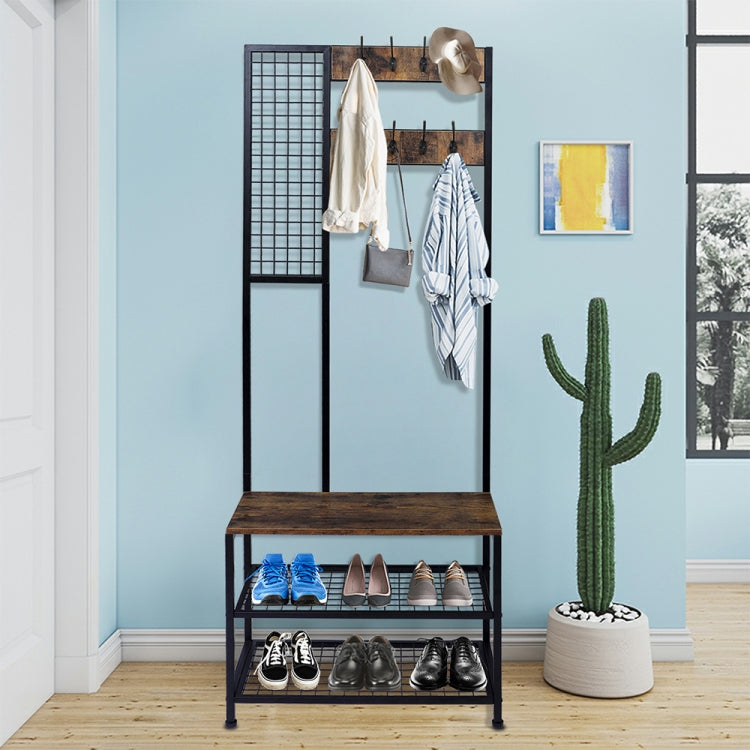 [US Warehouse] 3 in 1 Iron Coat Rack Storage Shelf Organizer with 2-layer Grid Shoe Rack, Size: 72x33.7x180cm