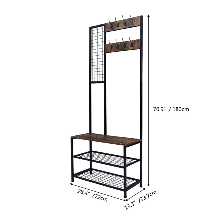 [US Warehouse] 3 in 1 Iron Coat Rack Storage Shelf Organizer with 2-layer Grid Shoe Rack, Size: 72x33.7x180cm