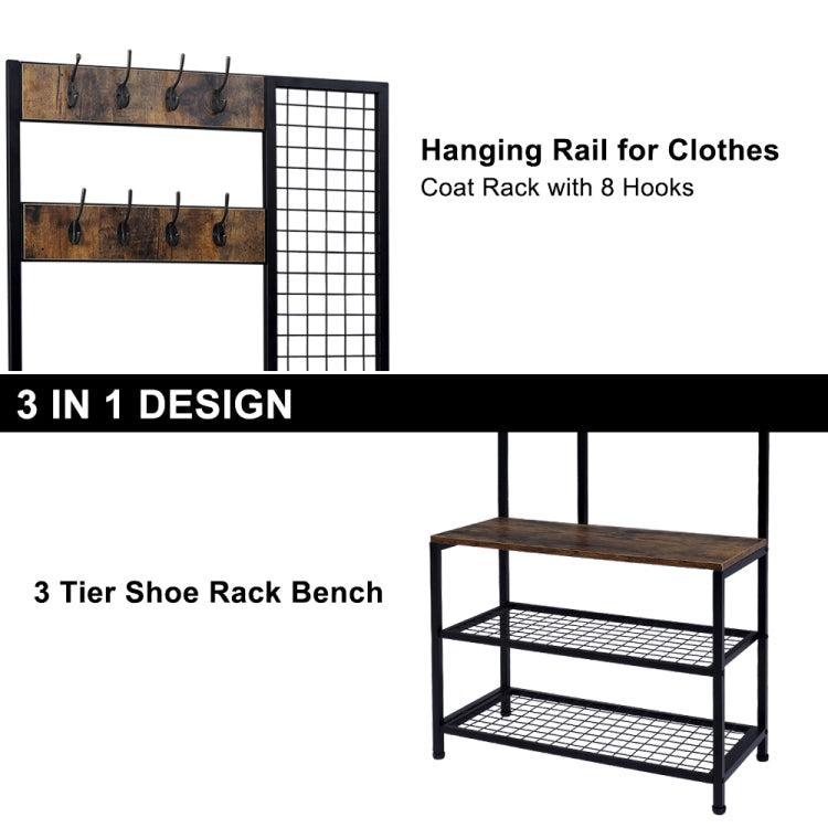 [US Warehouse] 3 in 1 Iron Coat Rack Storage Shelf Organizer with 2-layer Grid Shoe Rack, Size: 72x33.7x180cm