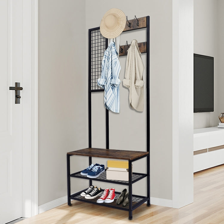 [US Warehouse] 3 in 1 Iron Coat Rack Storage Shelf Organizer with 2-layer Grid Shoe Rack, Size: 72x33.7x180cm