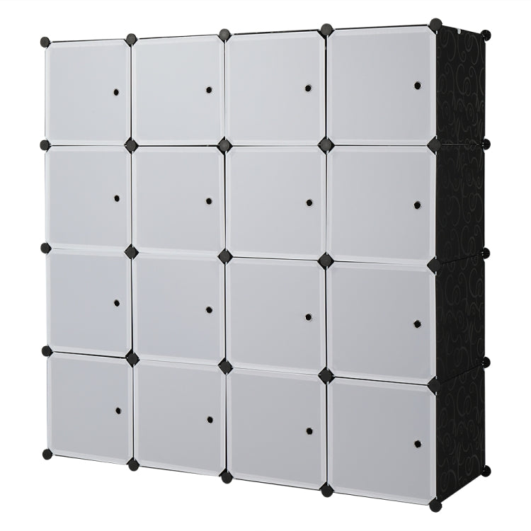 [US Warehouse] 4 Layers 16 Grids Free Assembly DIY Lattice Shoe Rack Organizer Storage Rack Tower Shelf Storage Cabinet Stand with 3 Clothes Rails, Deepened Version