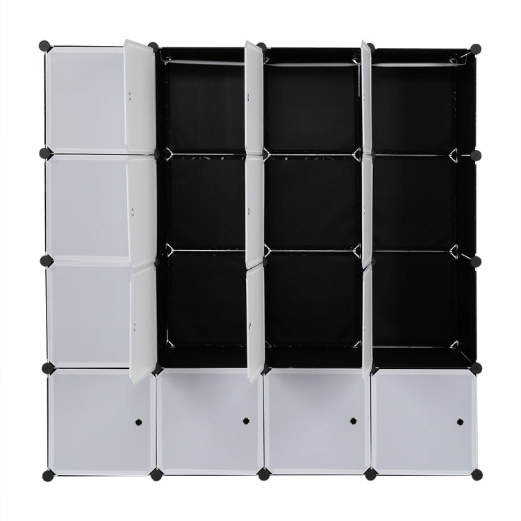 [US Warehouse] 4 Layers 16 Grids Free Assembly DIY Lattice Shoe Rack Organizer Storage Rack Tower Shelf Storage Cabinet Stand with 3 Clothes Rails, Deepened Version