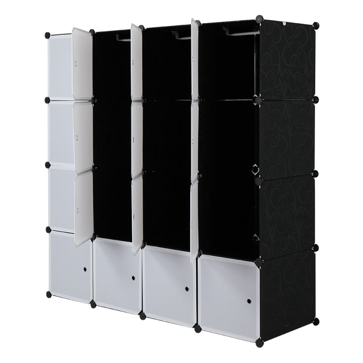 [US Warehouse] 4 Layers 16 Grids Free Assembly DIY Lattice Shoe Rack Organizer Storage Rack Tower Shelf Storage Cabinet Stand with 3 Clothes Rails, Deepened Version