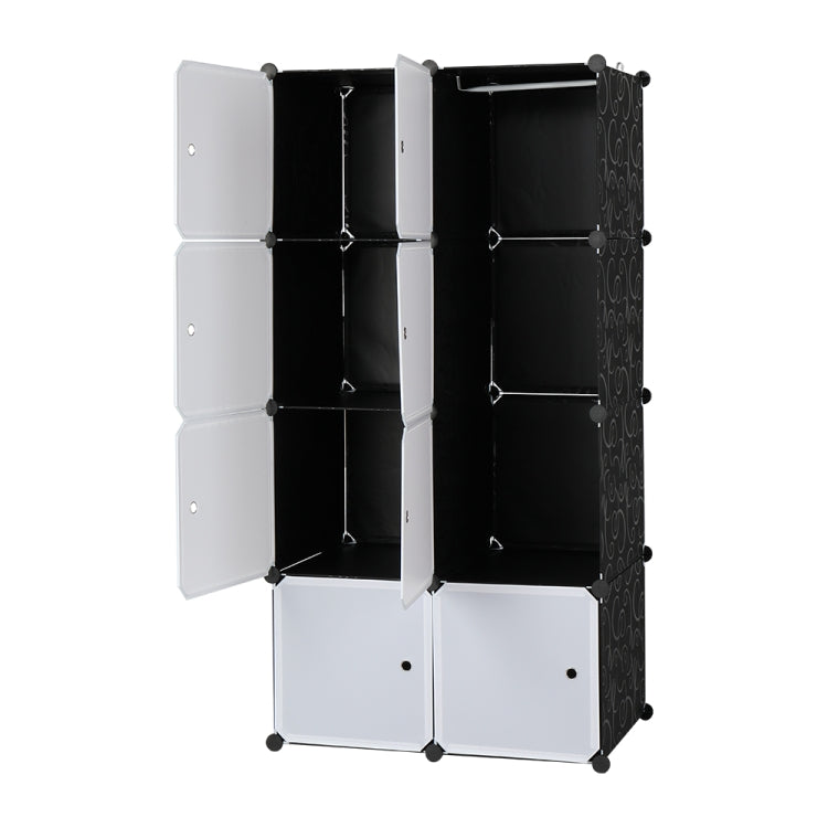 [US Warehouse] 4 Layers 8 Grids Free Assembly DIY Lattice Shoe Rack Organizer Storage Rack Tower Shelf Storage Cabinet Stand with 1 Clothes Rails, Deepened Version