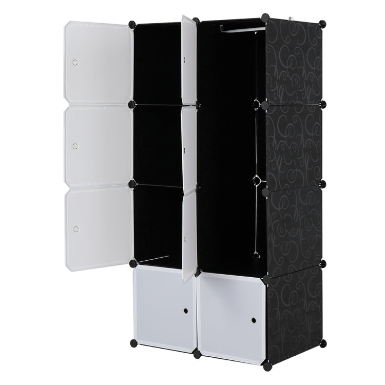 [US Warehouse] 4 Layers 8 Grids Free Assembly DIY Lattice Shoe Rack Organizer Storage Rack Tower Shelf Storage Cabinet Stand with 1 Clothes Rails, Deepened Version