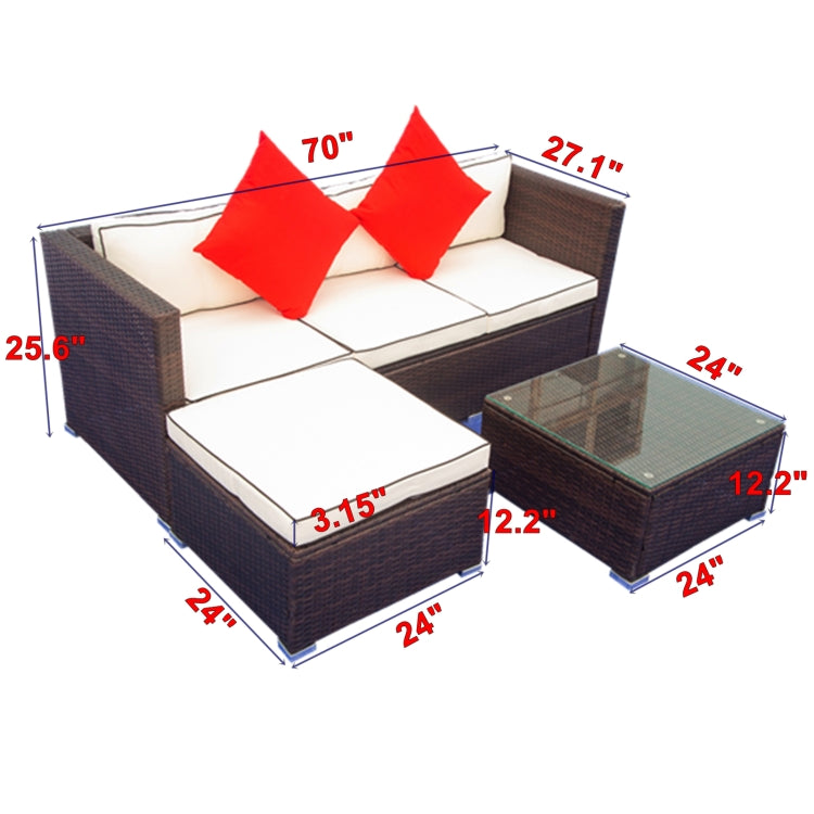 [US Warehouse] 3 PCS / Set Outdoor Patio Sectional Wicker Rattan Furniture Sofa Set
