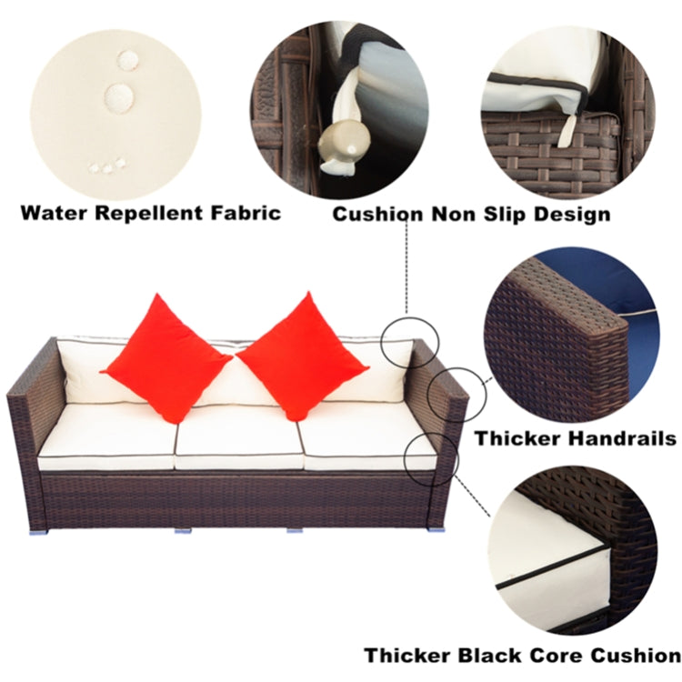 [US Warehouse] 3 PCS / Set Outdoor Patio Sectional Wicker Rattan Furniture Sofa Set