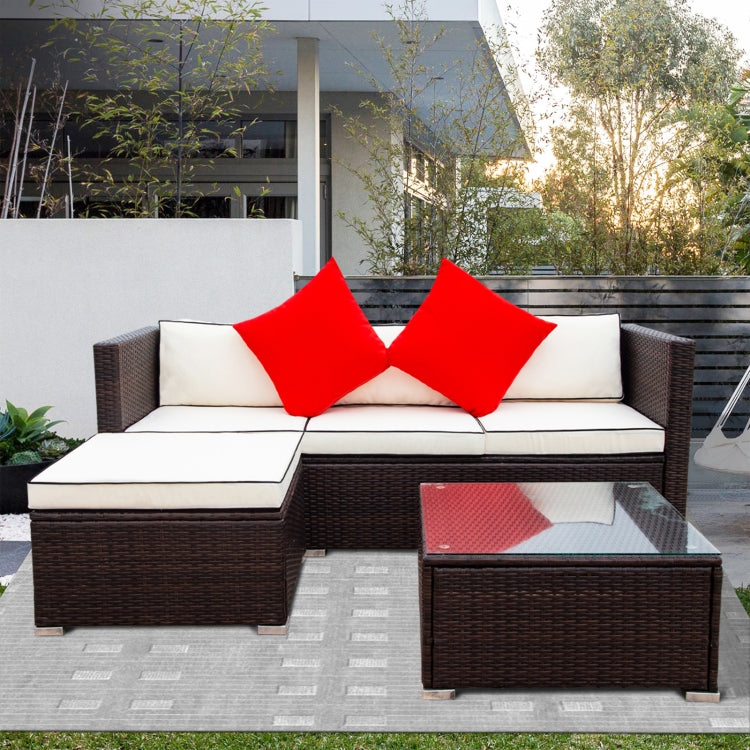 [US Warehouse] 3 PCS / Set Outdoor Patio Sectional Wicker Rattan Furniture Sofa Set