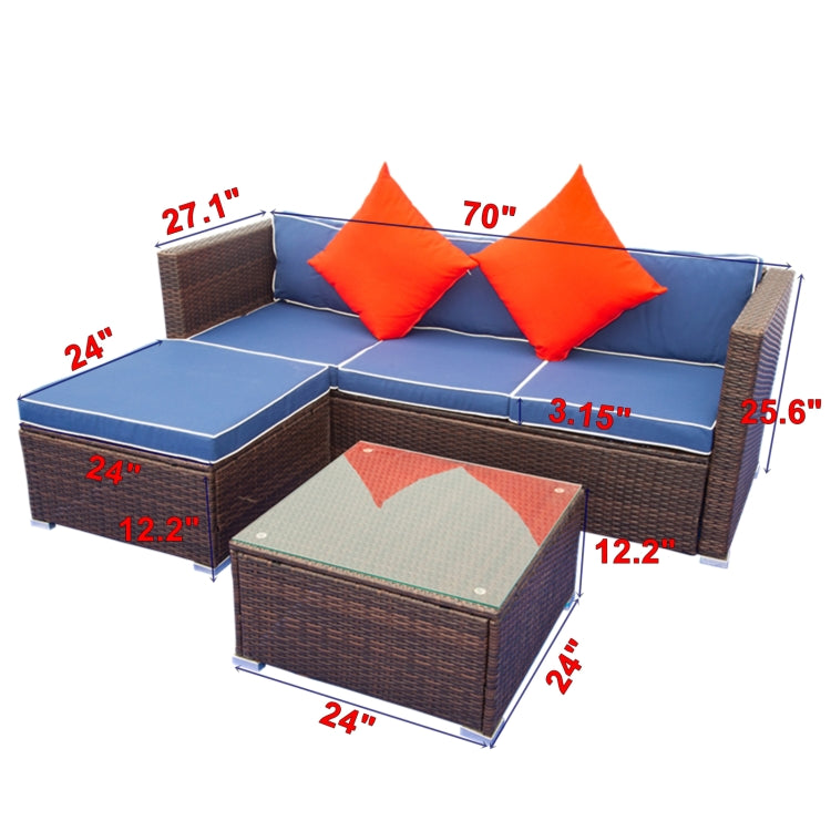 [US Warehouse] 3 PCS / Set Outdoor Patio Sectional Wicker Rattan Furniture Sofa Set