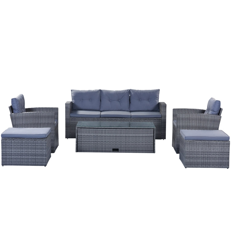 [US Warehouse] 6 PCS / Set Outdoor Patio Wicker PE Rattan Dining Conversation Sectional Furniture Set