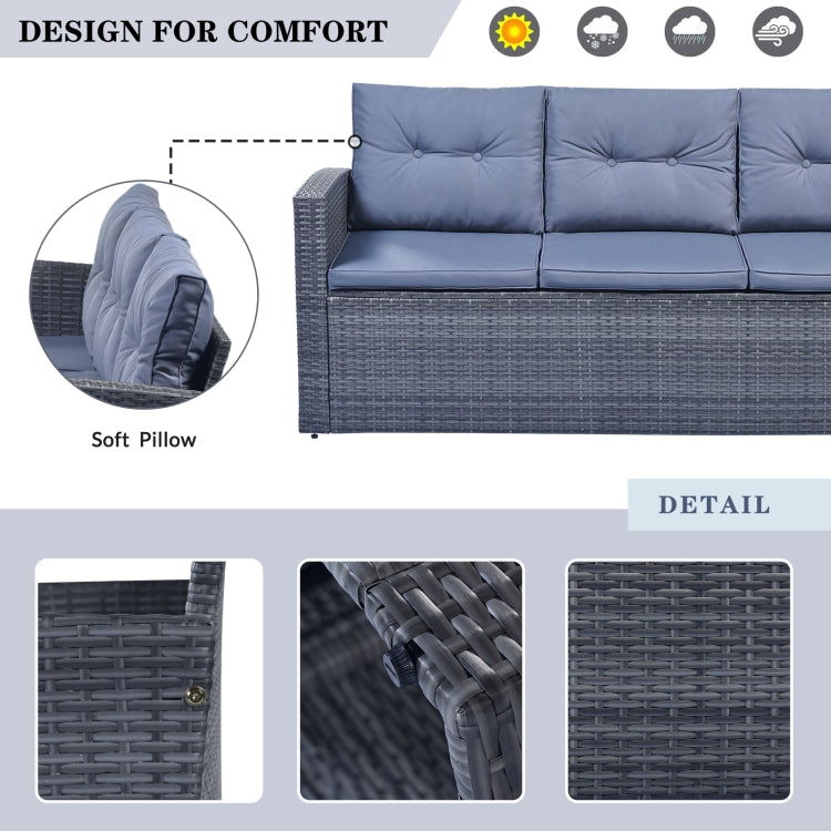 [US Warehouse] 6 PCS / Set Outdoor Patio Wicker PE Rattan Dining Conversation Sectional Furniture Set