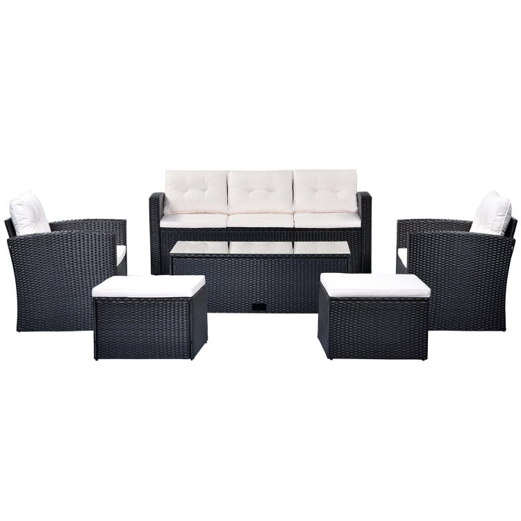[US Warehouse] 6 PCS / Set Outdoor Patio Wicker PE Rattan Dining Conversation Sectional Furniture Set
