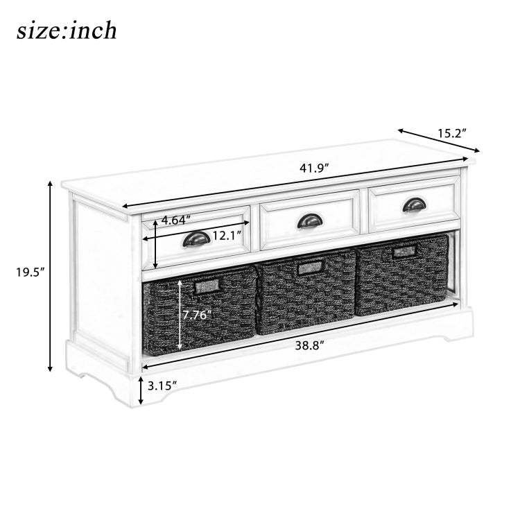 [US Warehouse] Wood Storage Bench with 3 Drawers & 3 Woven Baskets (Green)