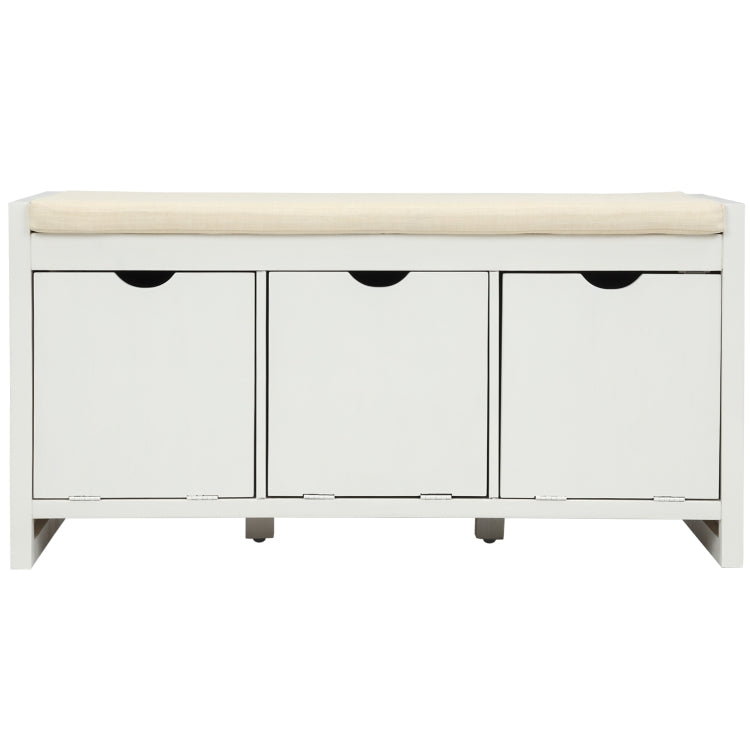 [US Warehouse] Storage Bench with Removale Cushion & 3 Flip Lock Storage Cubbies, Size: 39x14x19.8 inch (White)