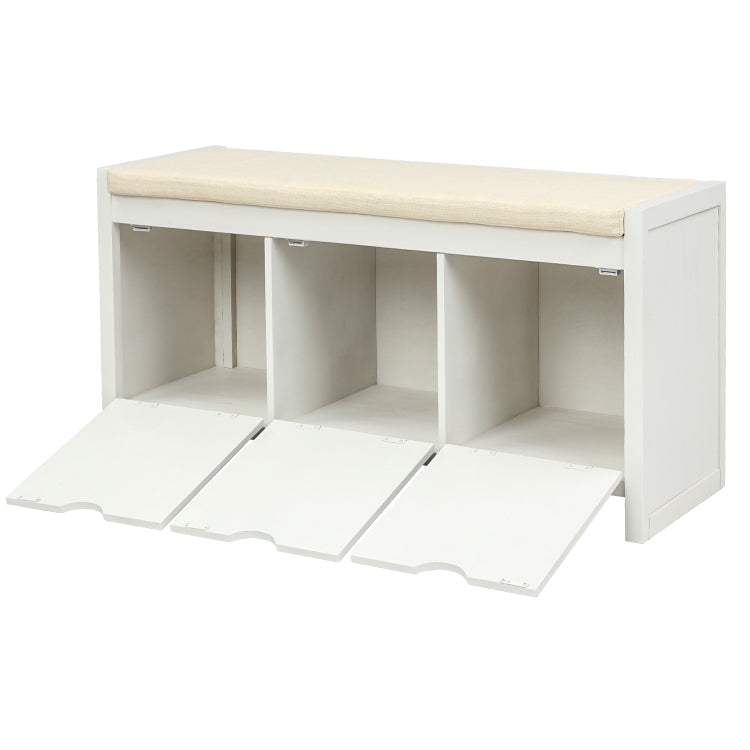 [US Warehouse] Storage Bench with Removale Cushion & 3 Flip Lock Storage Cubbies, Size: 39x14x19.8 inch (White)