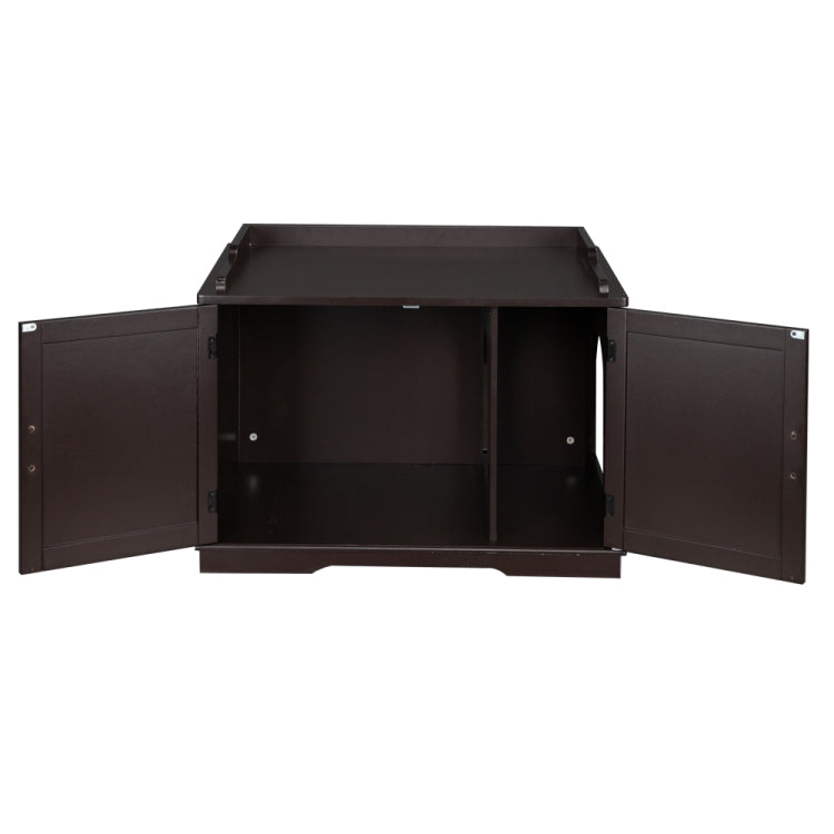 [US Warehouse] Double Door Pet House Nightstand Litter Box Sand Basin Cabinet (Coffee)