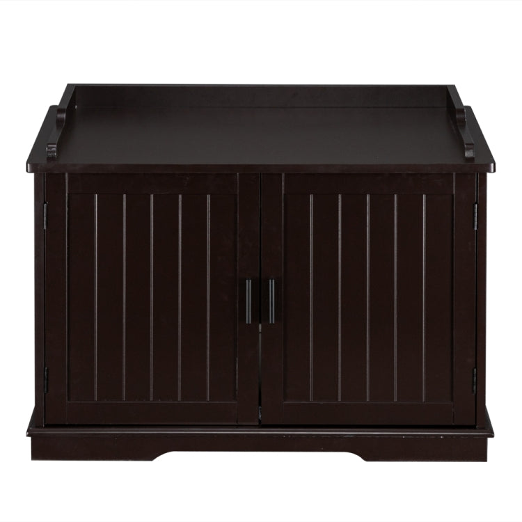 [US Warehouse] Double Door Pet House Nightstand Litter Box Sand Basin Cabinet (Coffee)