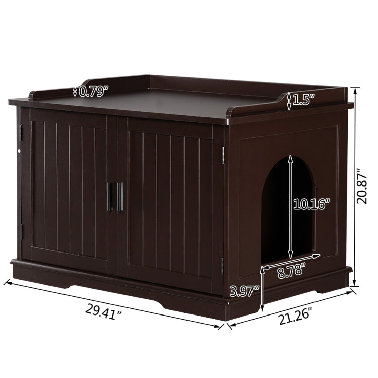 [US Warehouse] Double Door Pet House Nightstand Litter Box Sand Basin Cabinet (Coffee)