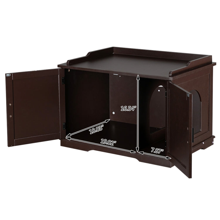 [US Warehouse] Double Door Pet House Nightstand Litter Box Sand Basin Cabinet (Coffee)
