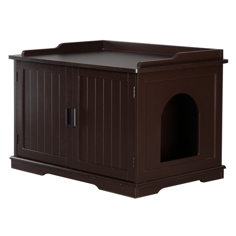 [US Warehouse] Double Door Pet House Nightstand Litter Box Sand Basin Cabinet (Coffee)