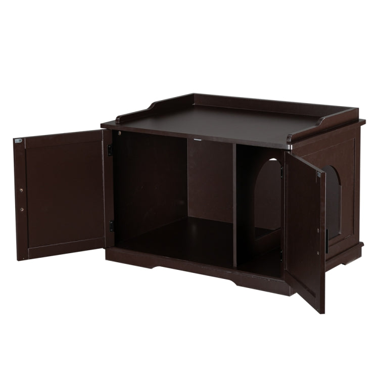[US Warehouse] Double Door Pet House Nightstand Litter Box Sand Basin Cabinet (Coffee)
